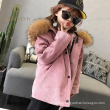 Wholesale winter real fur parka with fur lining thichk overcoat kids